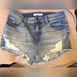 Distressed High Raise Jean Shorts